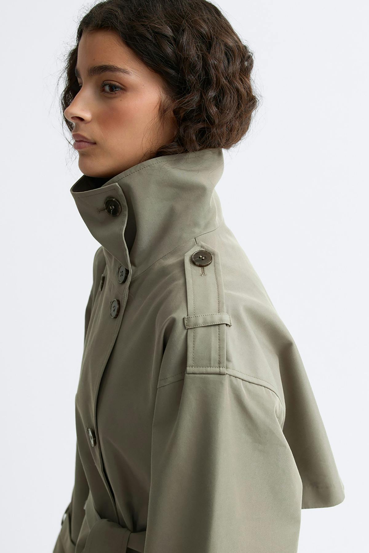 High neck cotton trench coat - Khaki green