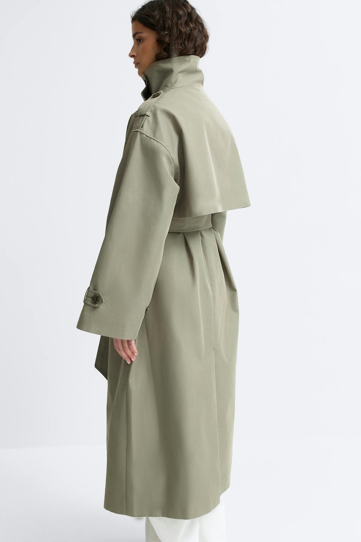 High neck cotton trench coat - Khaki green
