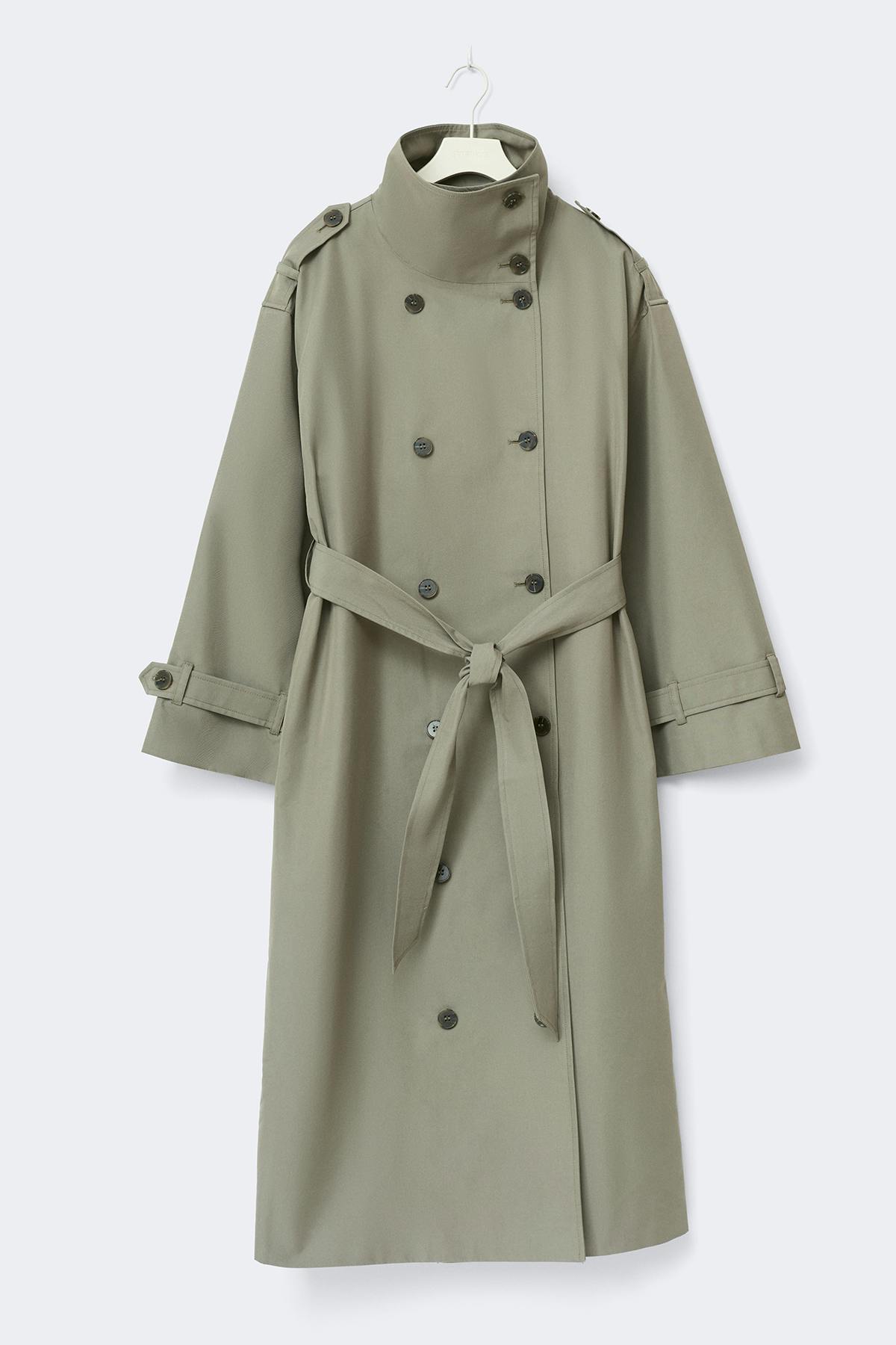 High neck cotton trench coat - Khaki green