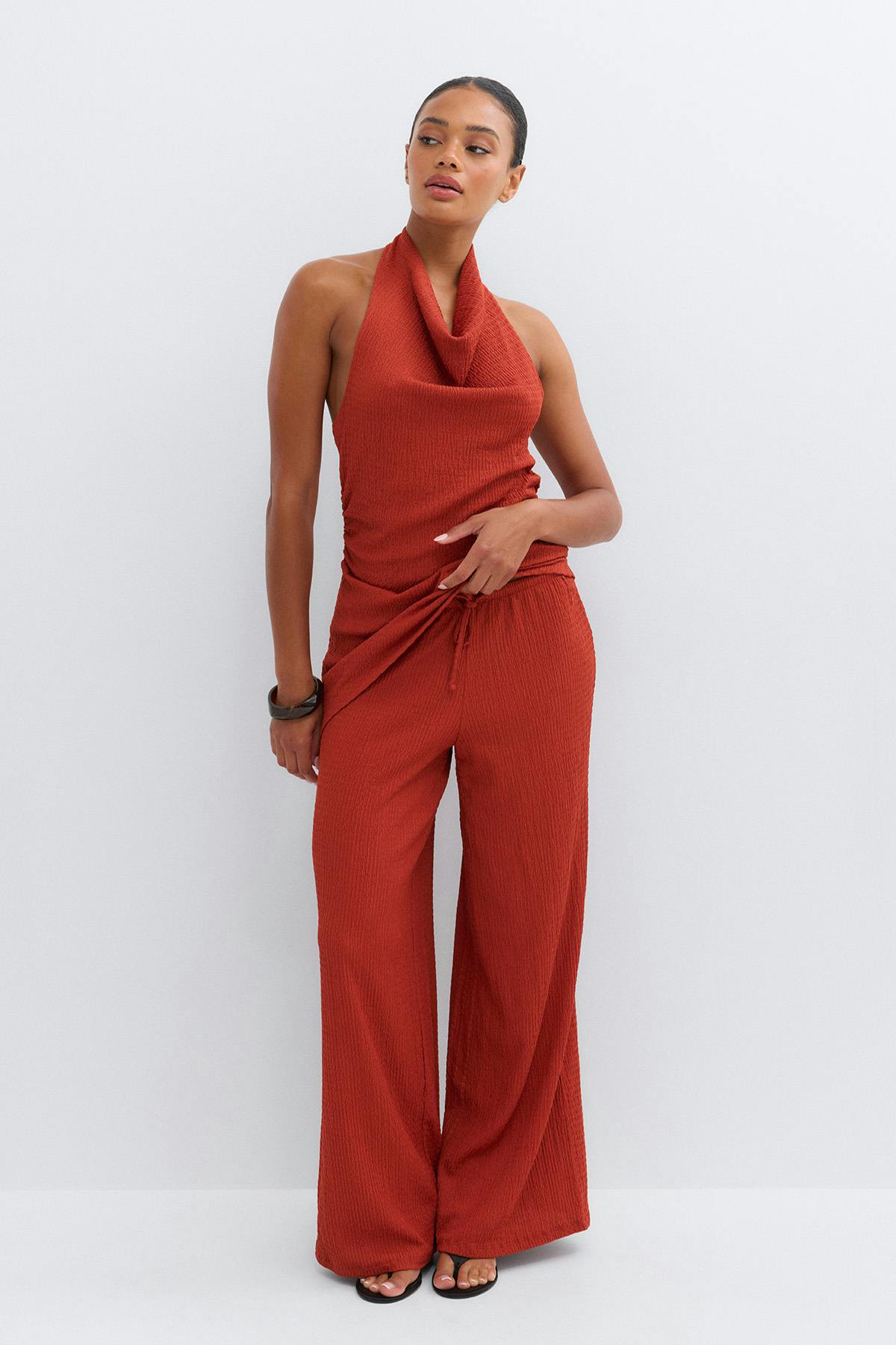 Textured wide trousers - Noir