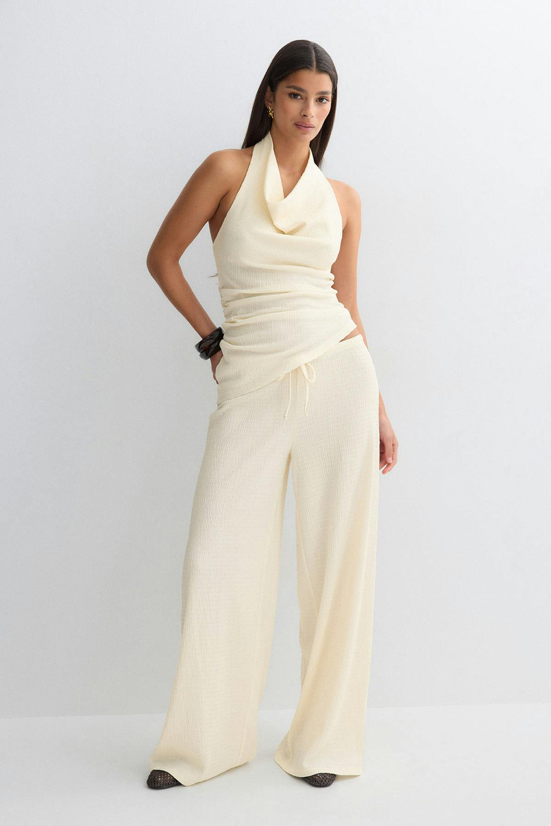 Textured wide trousers - Tofu