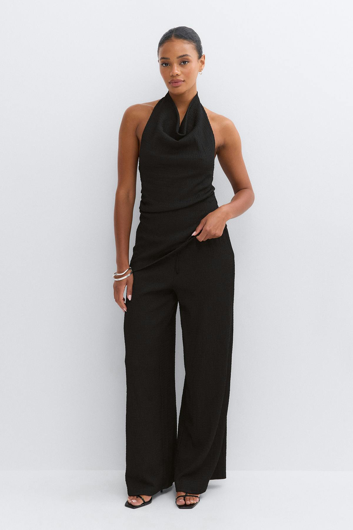 Textured wide trousers - Black/rose