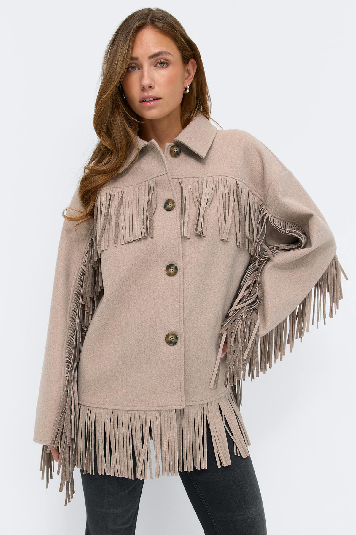 Fringe jacket - Beige melange