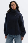 High neck short felt jacket - Dk beige melange