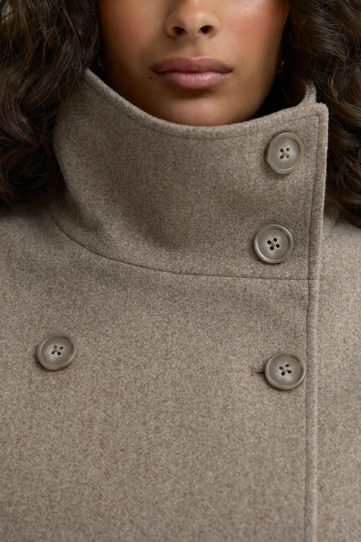 High neck short felt jacket - Dk beige melange
