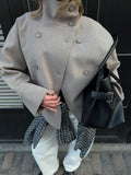 High neck short felt jacket - Noir