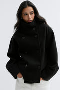 High neck short felt jacket - Noir