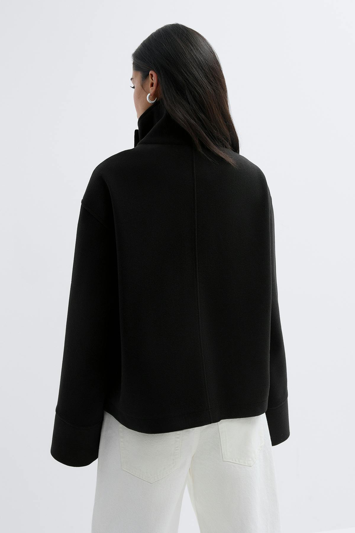 High neck short felt jacket - Noir