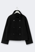 High neck short felt jacket - Noir