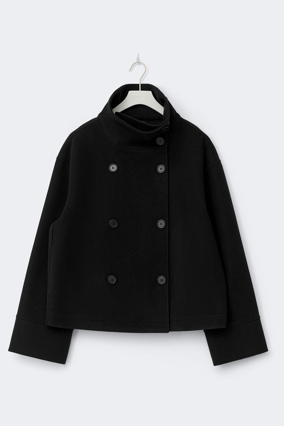 High neck short felt jacket - Noir