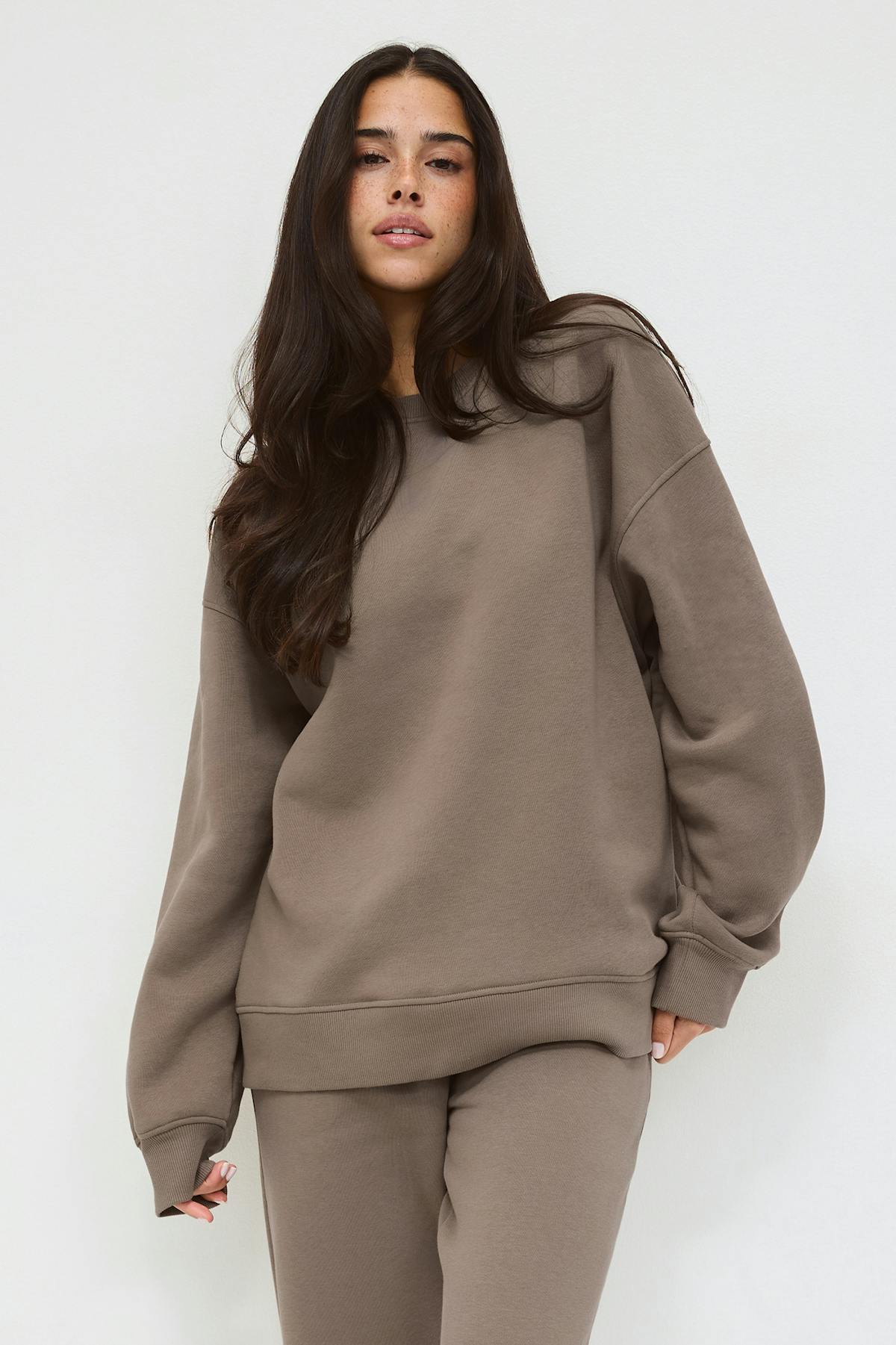 Oversized crew neck sweater - Lt grey melange