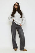 Oversized crew neck sweater - Lt grey melange