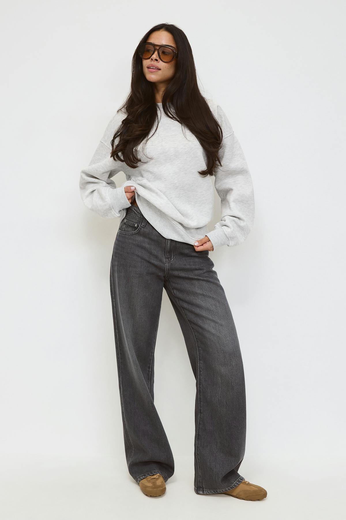 Oversized crew neck sweater - Lt grey melange