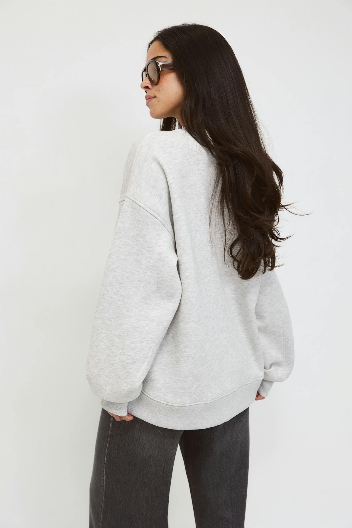 Oversized crew neck sweater - Lt grey melange