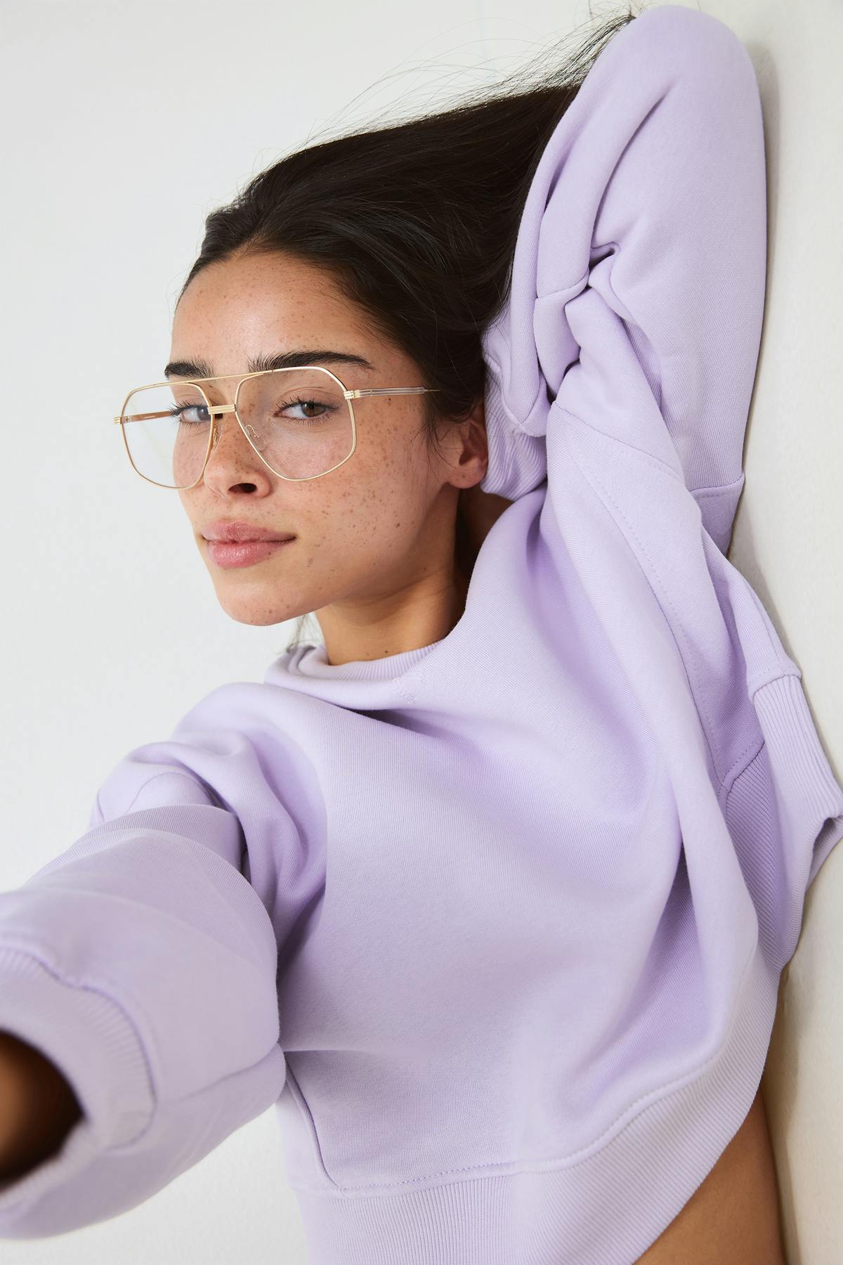 Crop crewneck sweater - Lt grey melange