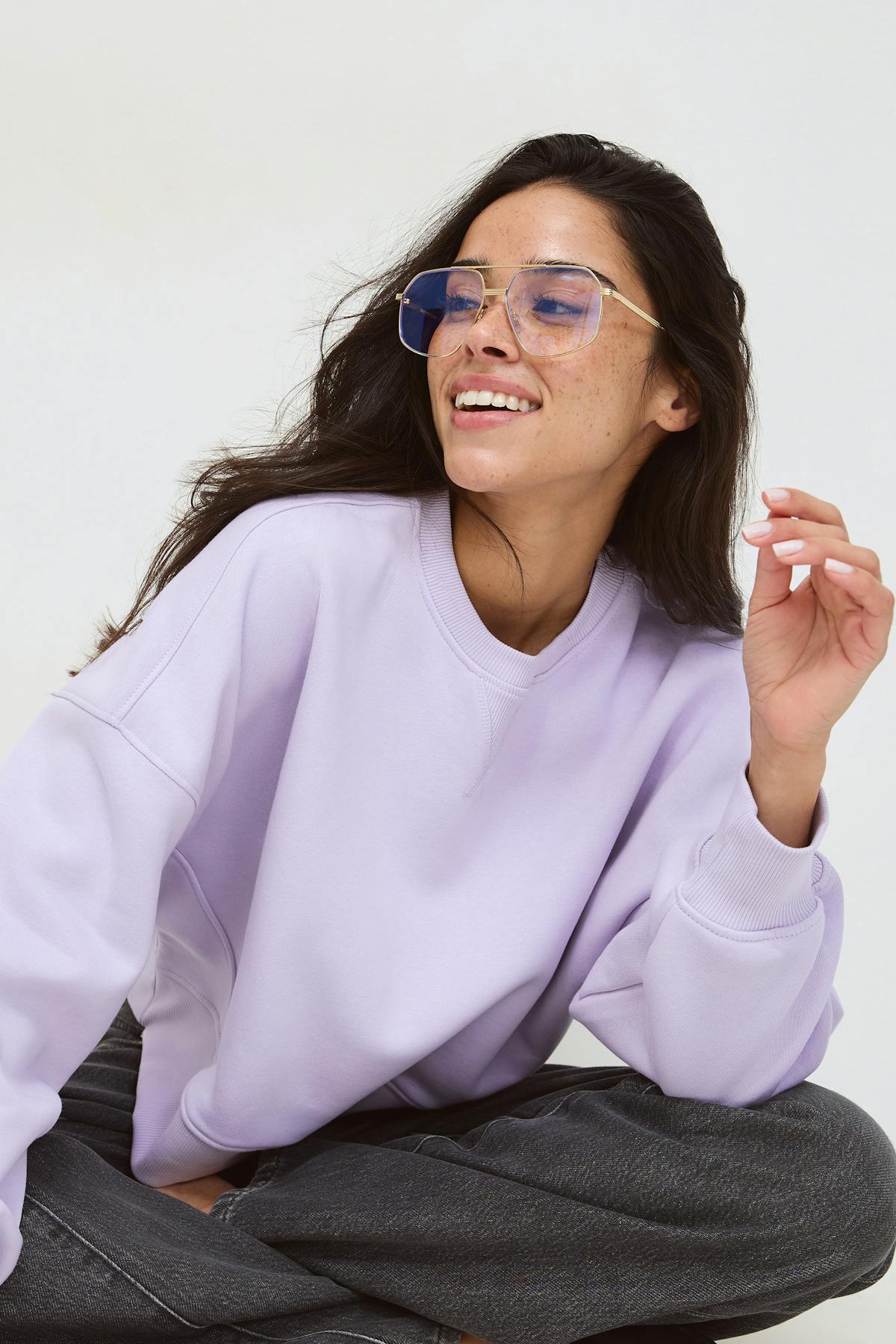 Crop crewneck sweater - Lt grey melange