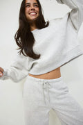Crop crewneck sweater - Lt grey melange