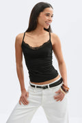 Lace strap singlet - Noir