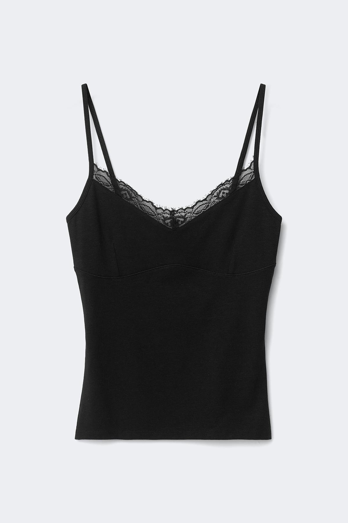 Lace strap singlet - Noir