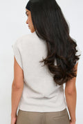 Soft funnel neck top - Beige melange
