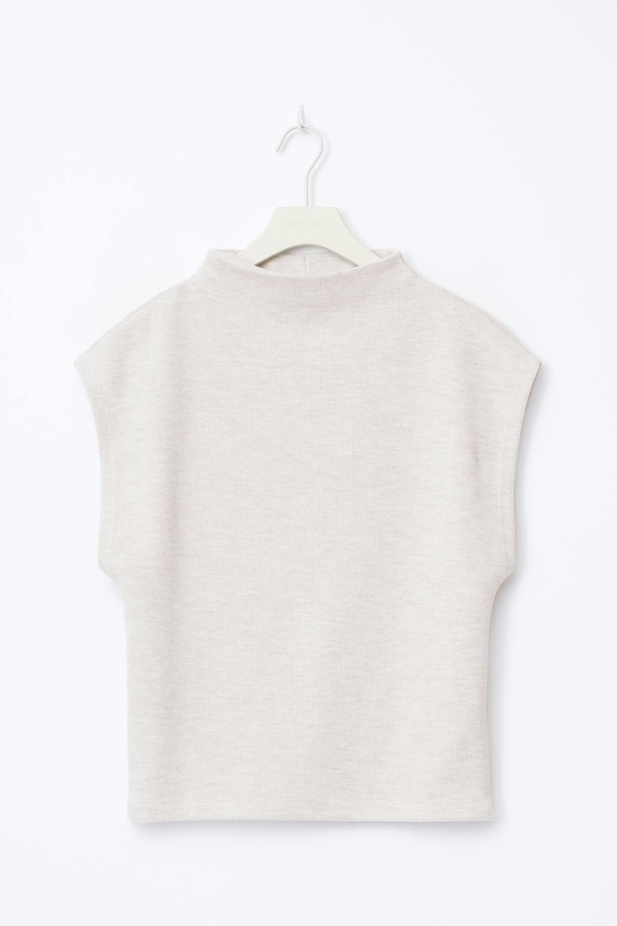 Soft funnel neck top - Beige melange