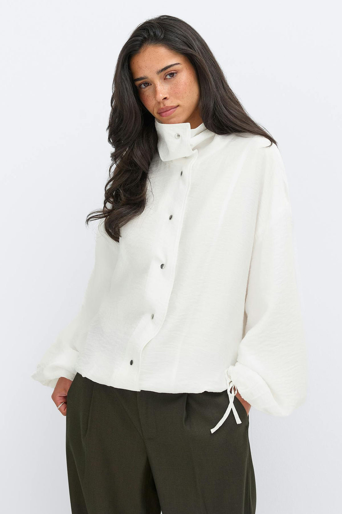Sheer high neck jacket - Blanc