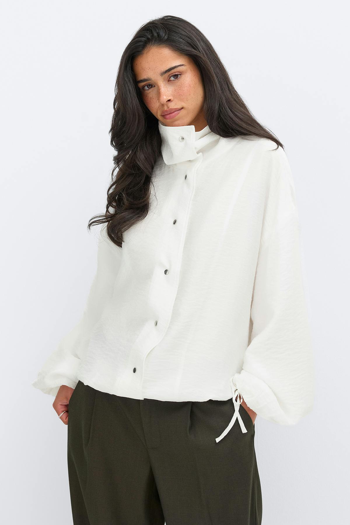 Sheer high neck jacket - Blanc