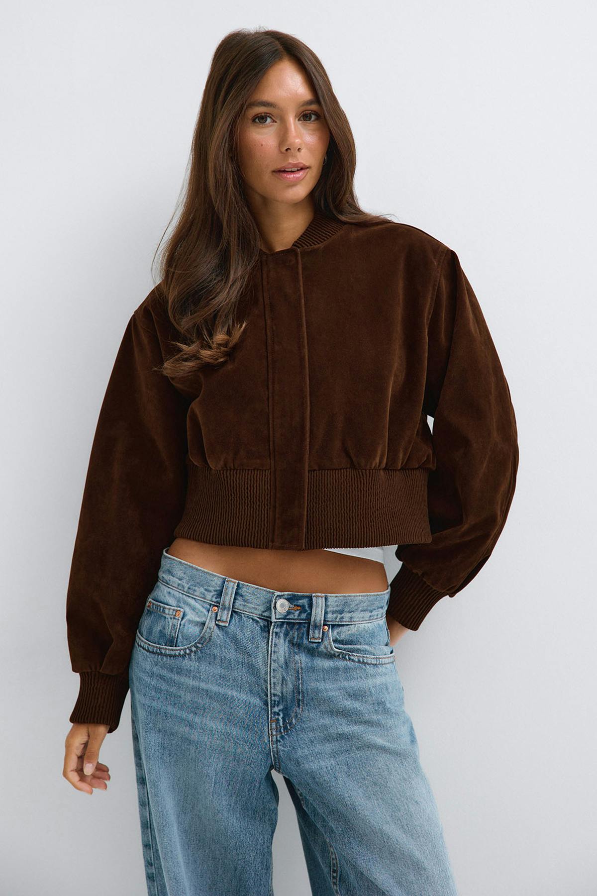 Faux suede short jacket - Khaki green