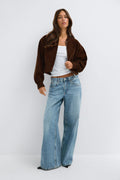 Faux suede short jacket - Khaki green