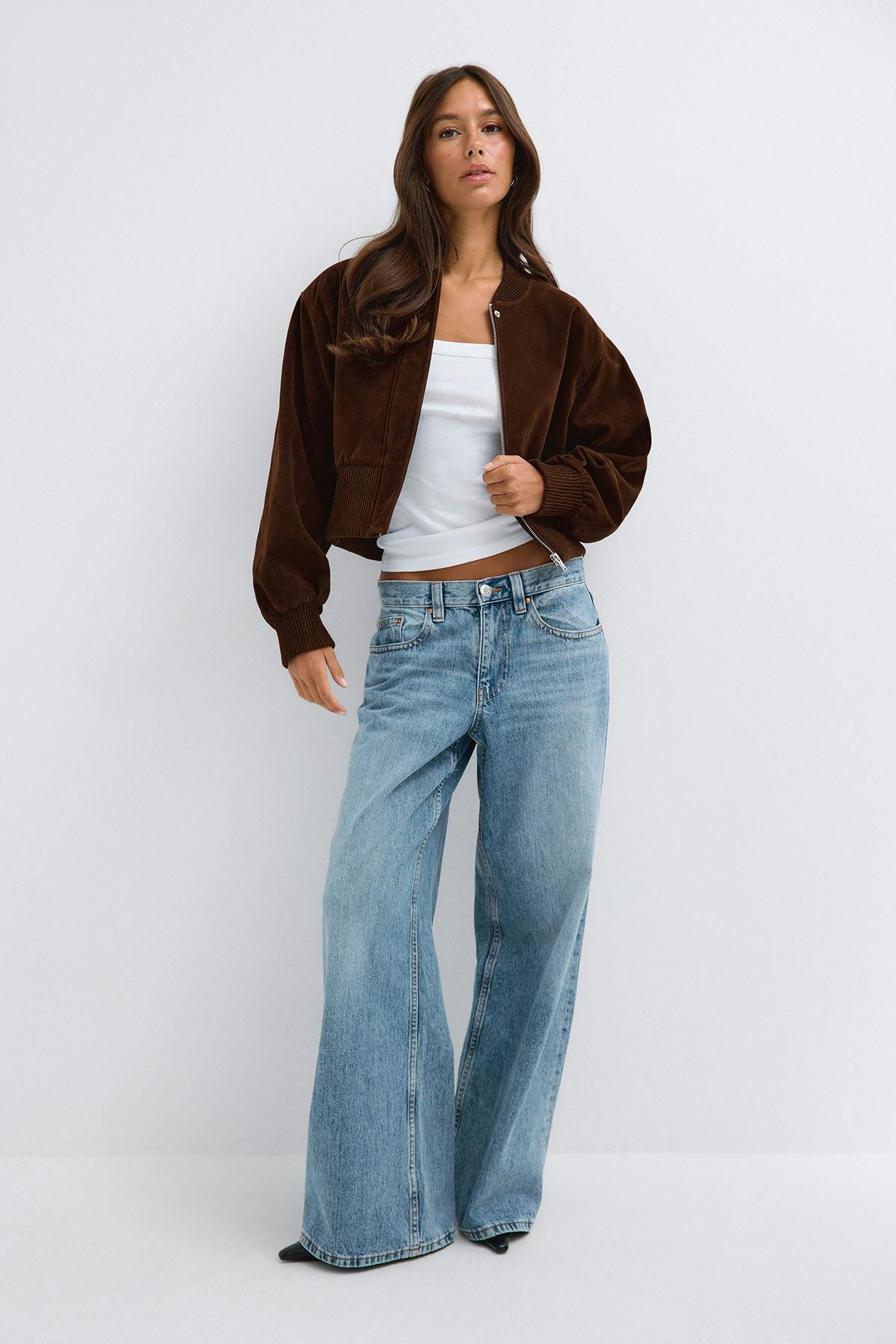 Faux suede short jacket - Khaki green