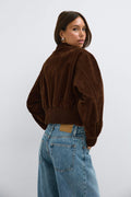 Faux suede short jacket - Khaki green