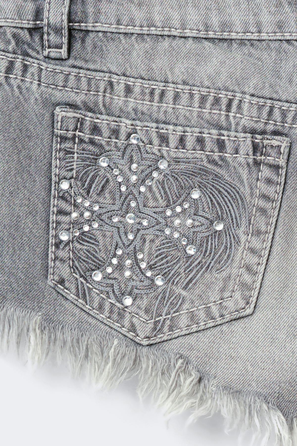 14+ slay low denim shorts - Gris clair