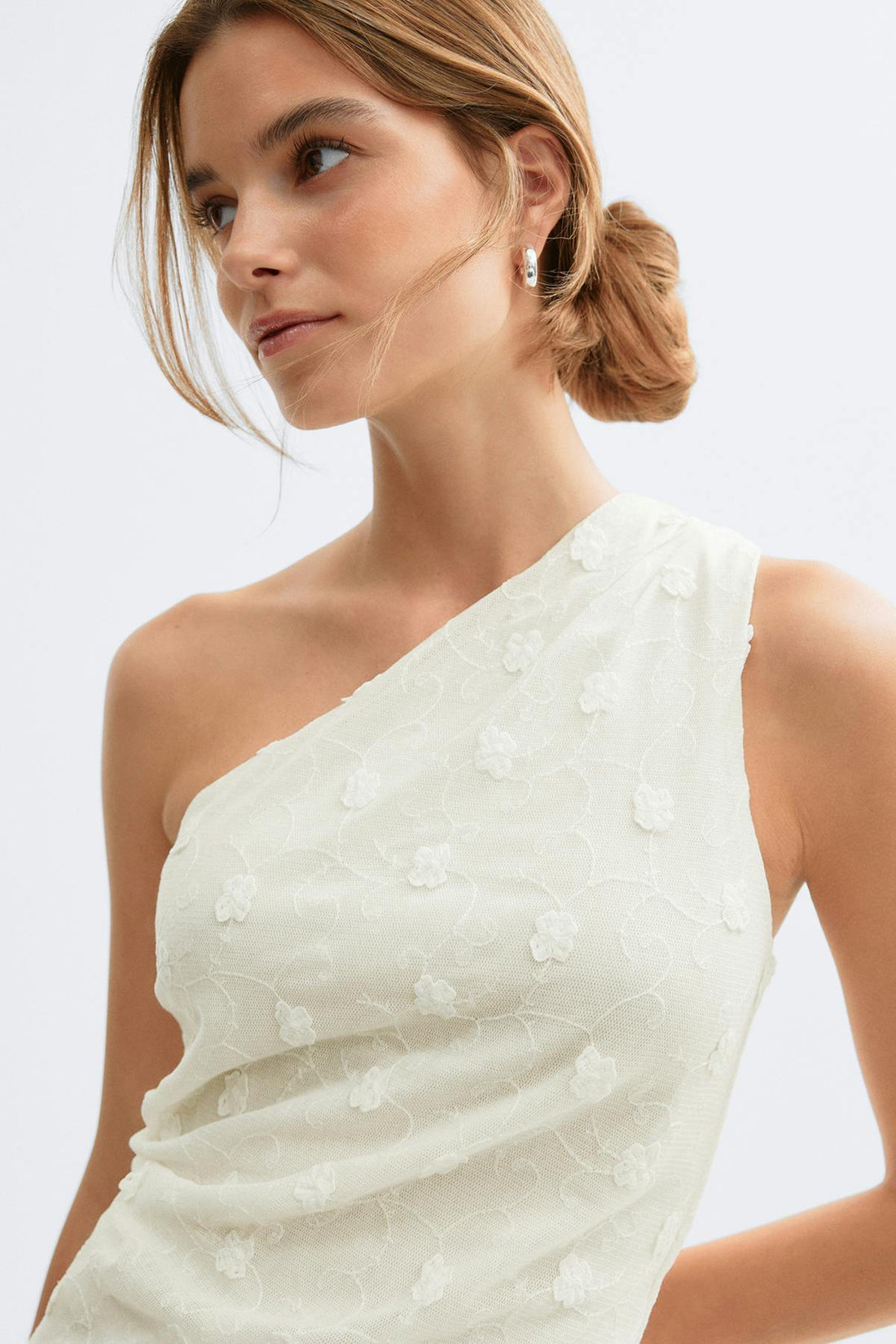3d one shoulder top - Marshmallow