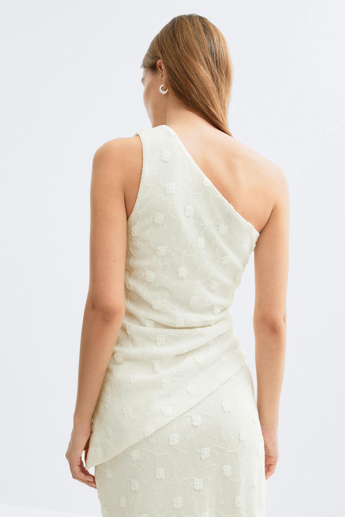 3d one shoulder top - Marshmallow