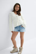 Y sparkle low denim shorts - Bleu clair