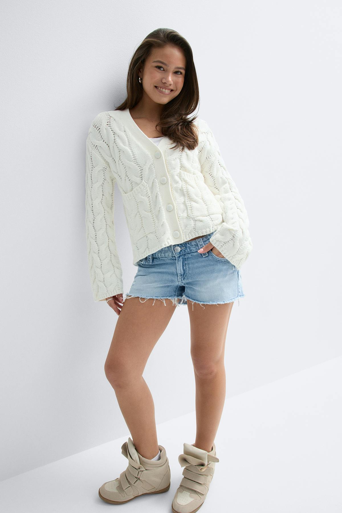 Y sparkle low denim shorts - Bleu clair