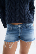 Y sparkle low denim shorts - Mid blue