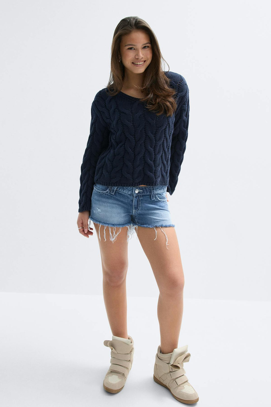 Y sparkle low denim shorts - Mid blue