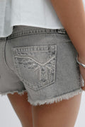 Y sparkle low denim shorts - Mid blue