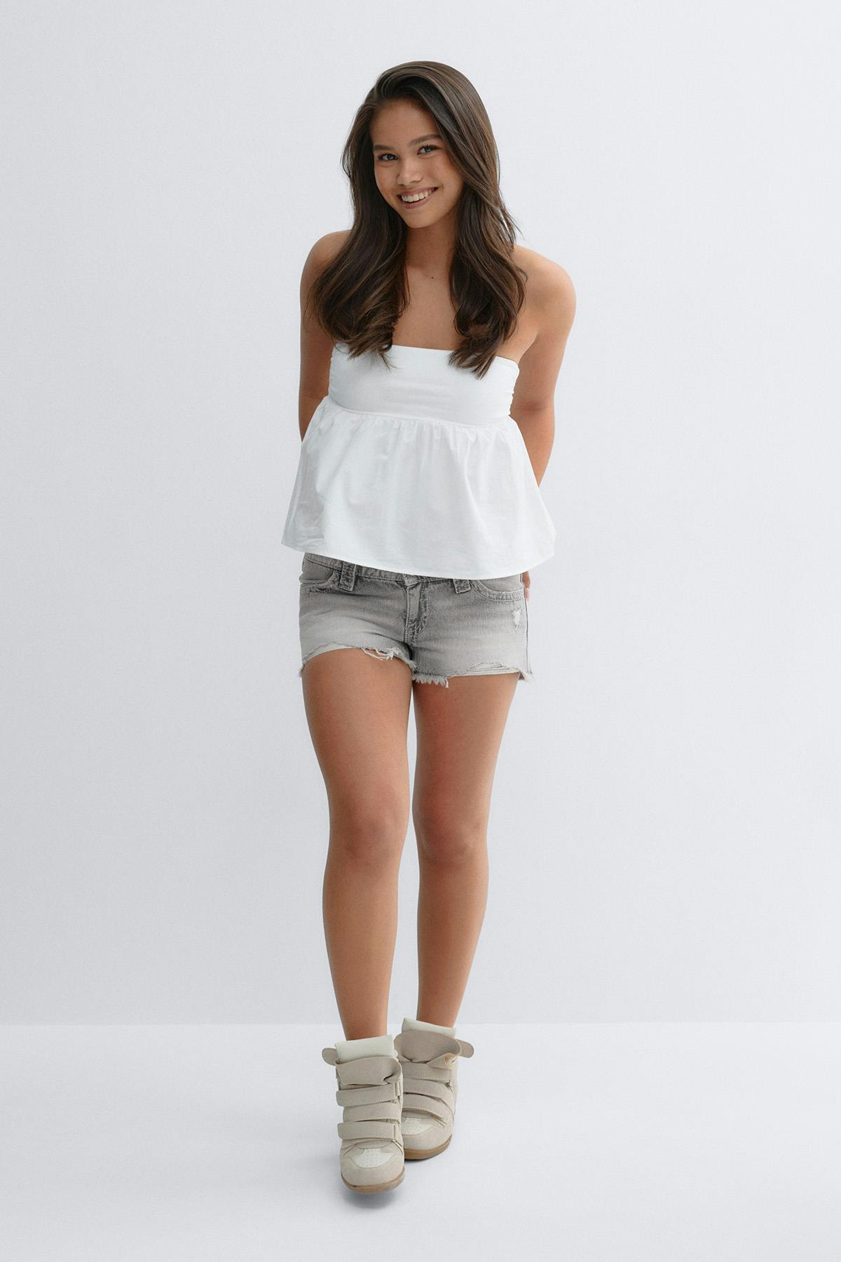 Y sparkle low denim shorts - Gris clair