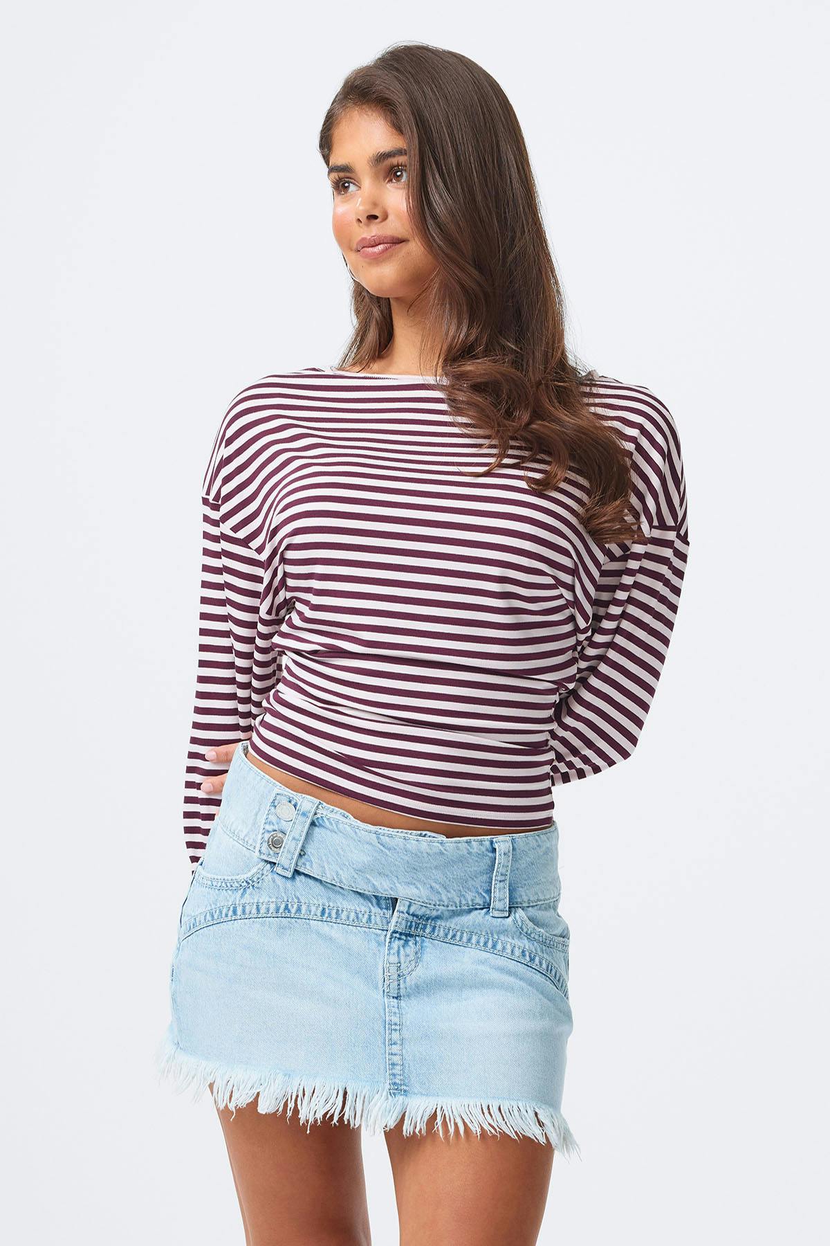14+ pleated low denim skirt - Dusty blue