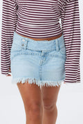 14+ pleated low denim skirt - Bleu clair
