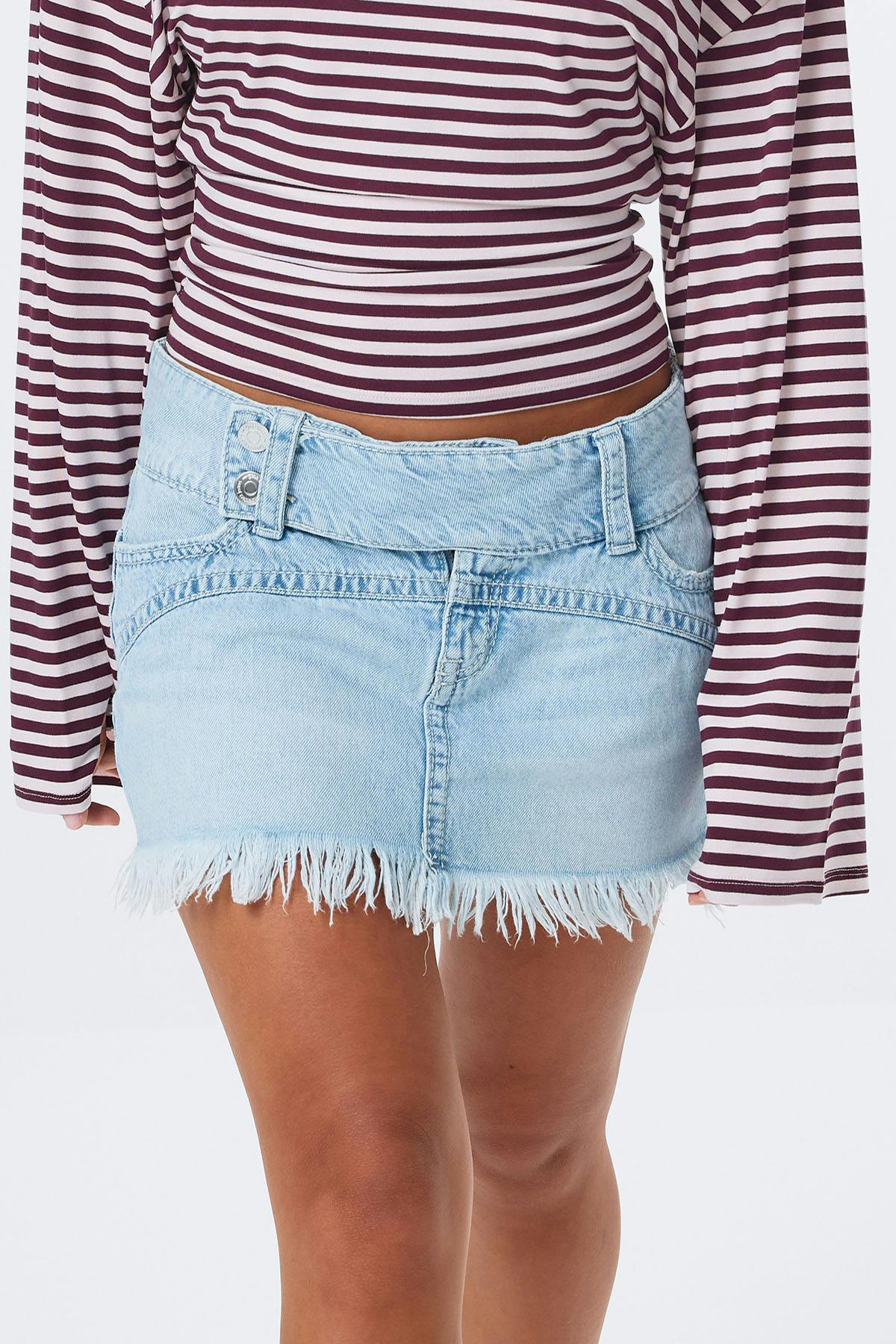 14+ pleated low denim skirt - Bleu clair