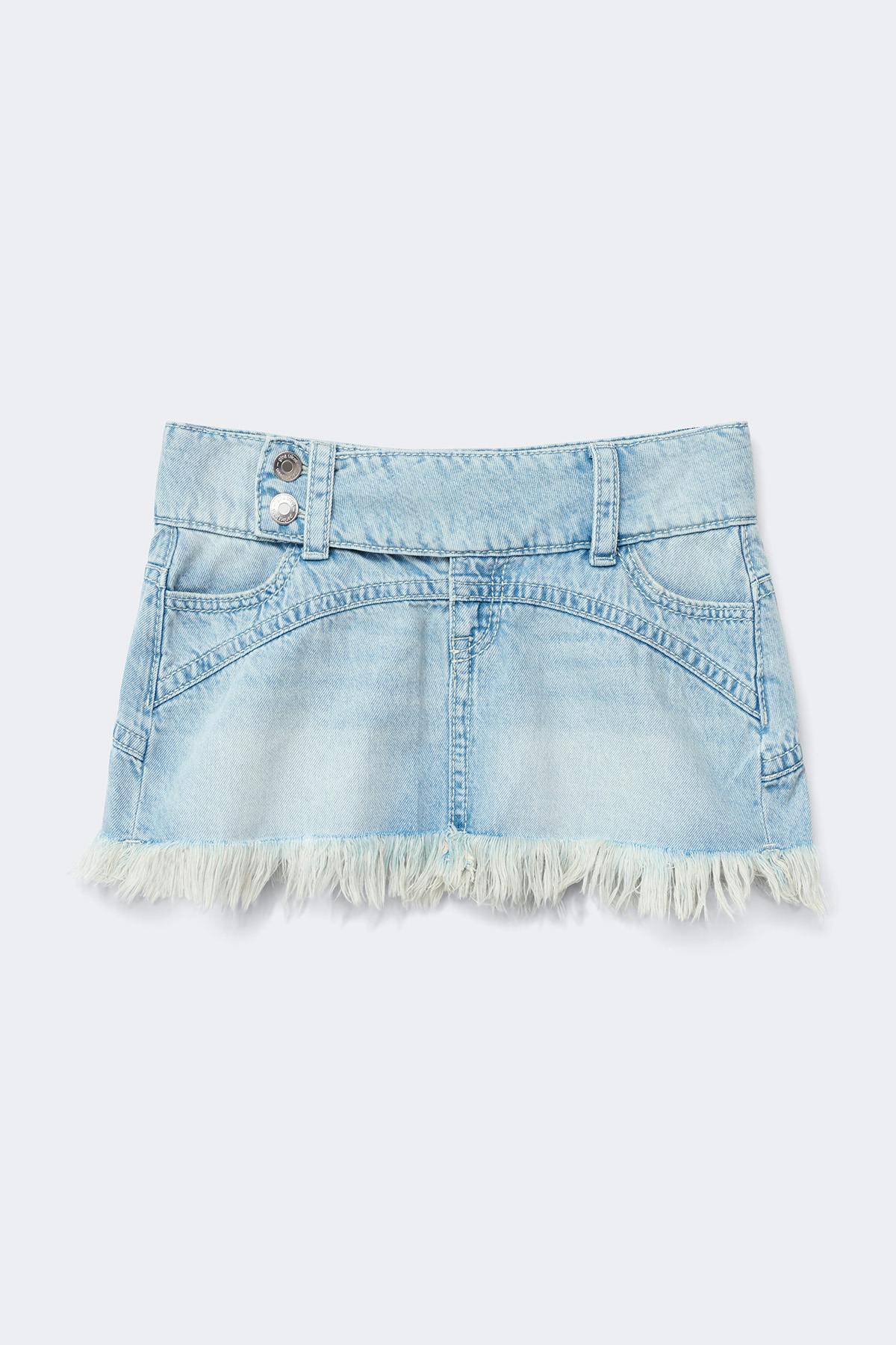 14+ pleated low denim skirt - Bleu clair