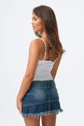 14+ pleated low denim skirt - Dusty blue