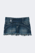 14+ pleated low denim skirt - Dusty blue