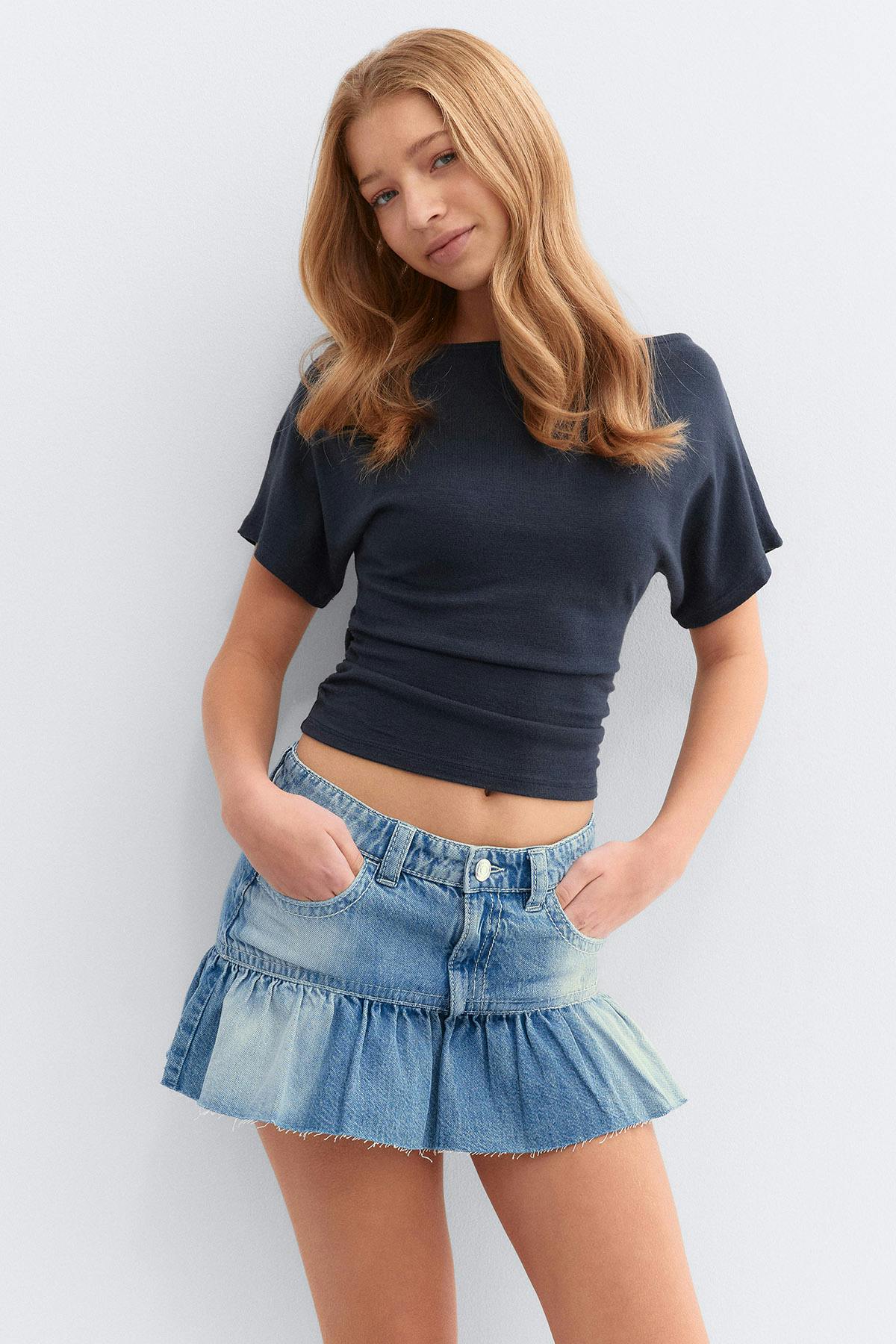 Y jeanova frill denim skirt - Bleu clair