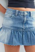 Y jeanova frill denim skirt - Bleu clair