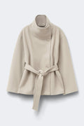 High neck wool blend jacket - Creme