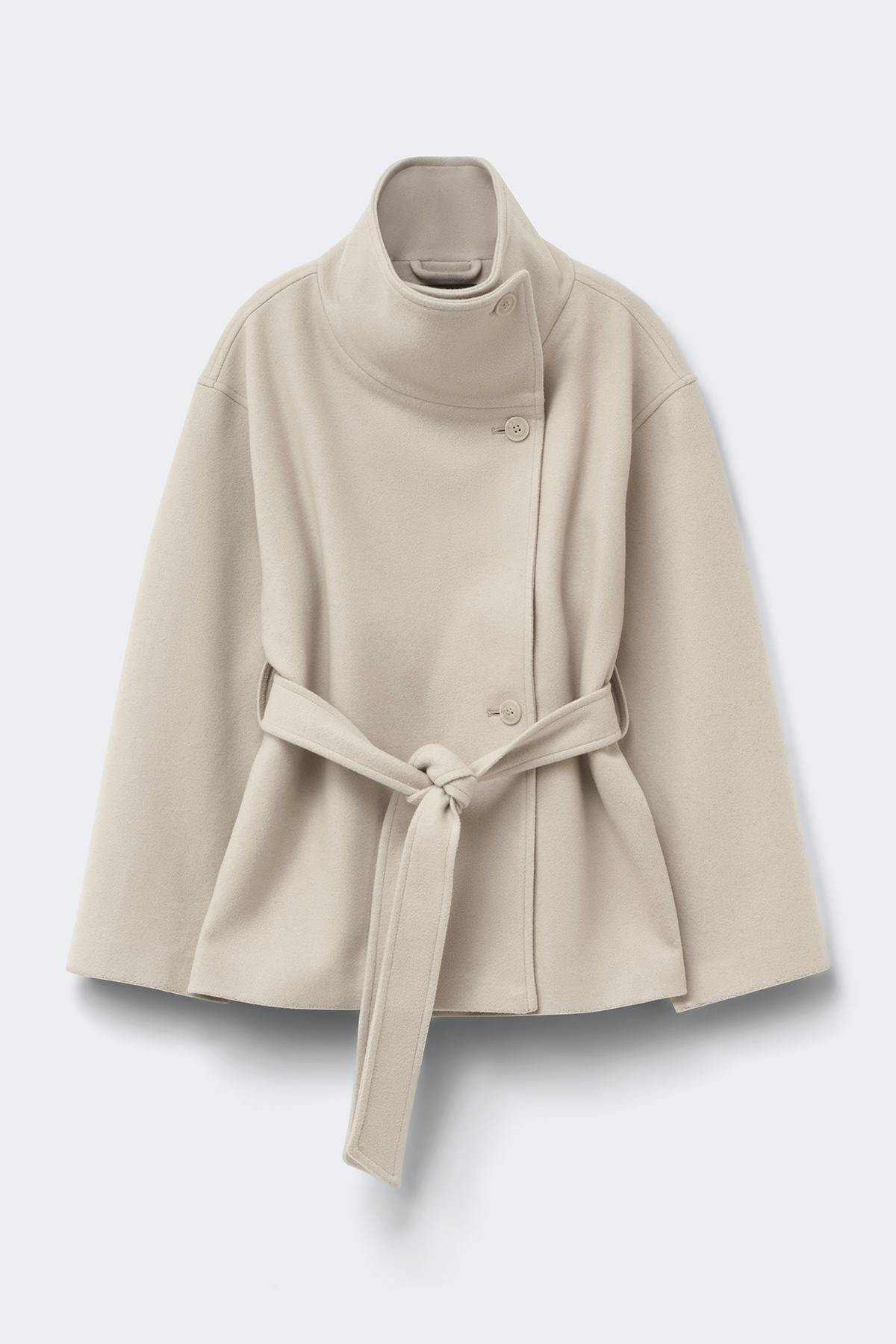 High neck wool blend jacket - Creme